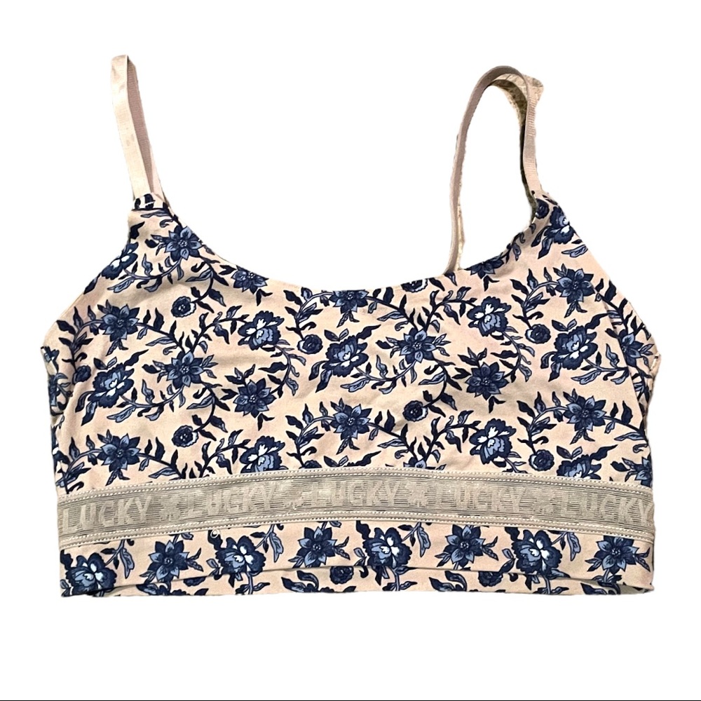 Lucky Brand Blue and Tan Floral Shelf Sport Bra Medium